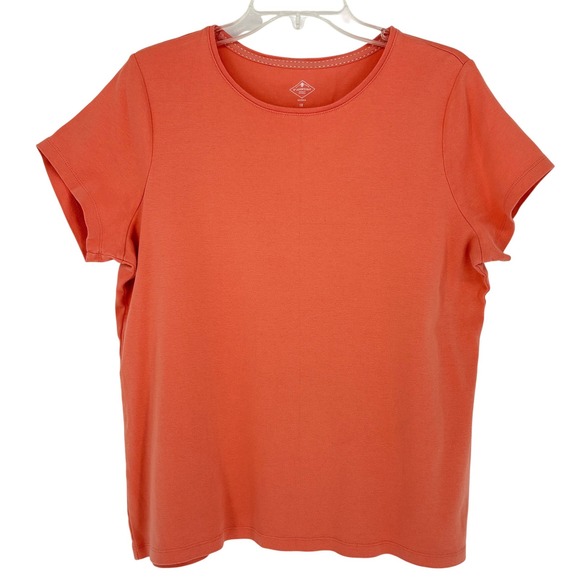 St. John's Bay Tops - St Johns Bay Coral Orange Essential Tee Cotton Short Sleeve Plus 1X Casual